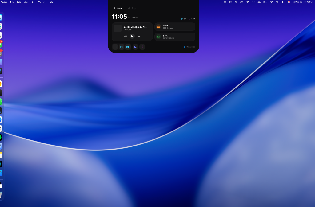 NotchBar glassmorphic user interface display